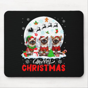 Tapis De Souris Joyeux Noël Trois Santa Elf Renne Siamois C