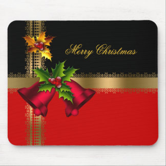 Tapis De Souris Joyeux Noël Vacances Red Bells Black Gold