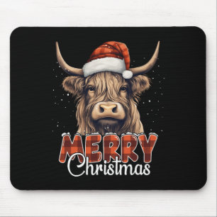 Tapis De Souris Joyeux Noël Vache Highland Ouest Santa Hat Xma