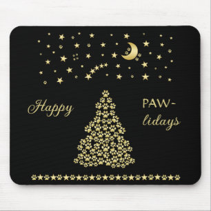 Tapis De Souris Joyeux Pawlidays, Or brillant Paw sapin de Noël