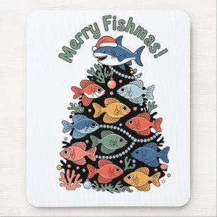Tapis De Souris Joyeux Poisson Noël Arbre Poisson Drôle Pêche