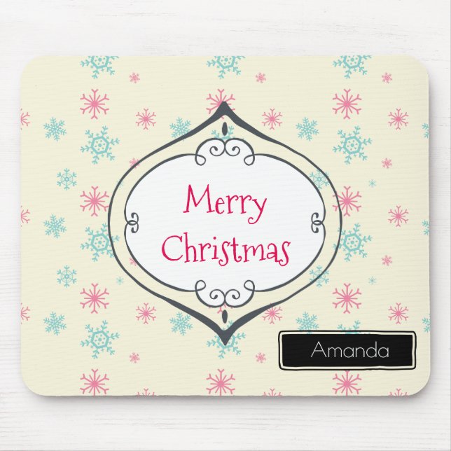 Tapis De Souris Joyeux Snowflakes de Noël Customisés (Devant)