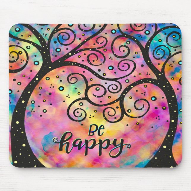 Tapis De Souris Joyeux Soyez Heureux Amusants Inspiriity Rose (Devant)