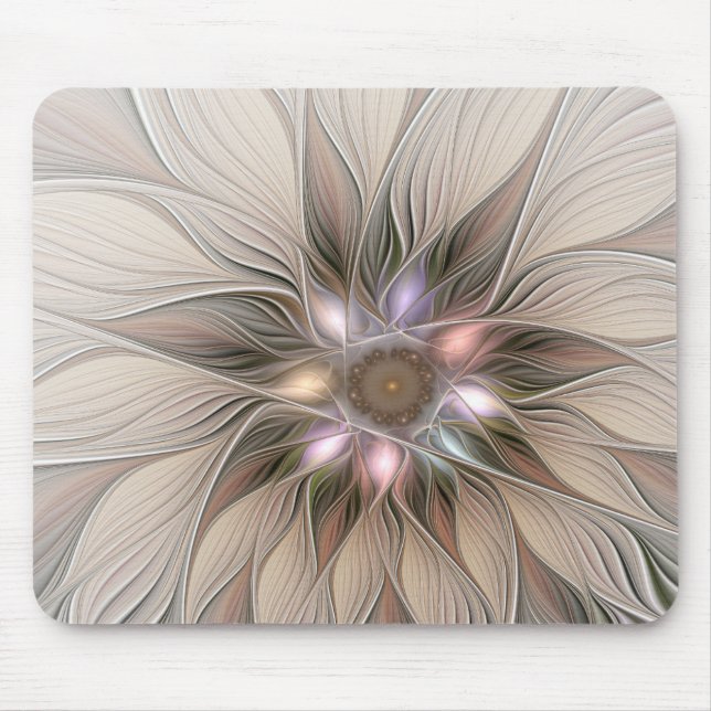 Tapis De Souris Joyful Flower Abstract Beige Brown Floral Fractal (Devant)