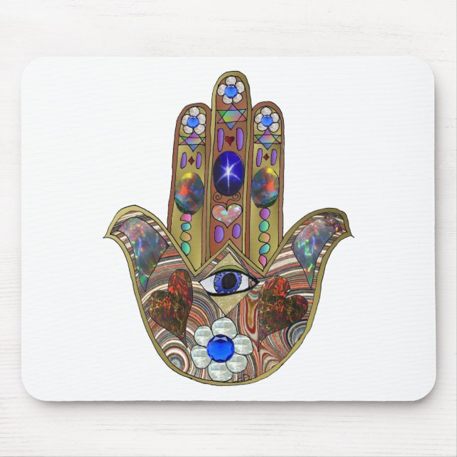 Tapis De Souris Judaica Hamsa Coeurs Fleurs Opal Art Imprimer (Devant)