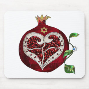 Tapis De Souris Judaica Pomegranate Heart Hanoukka Rosh Hashanah