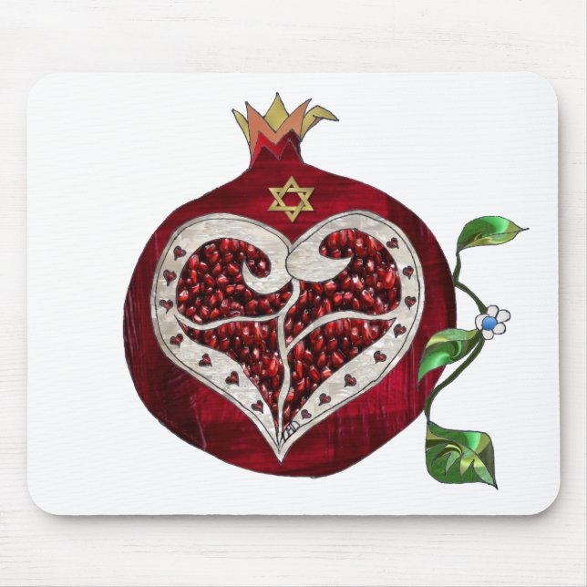 Tapis De Souris Judaica Pomegranate Heart Hanoukka Rosh Hashanah (Devant)