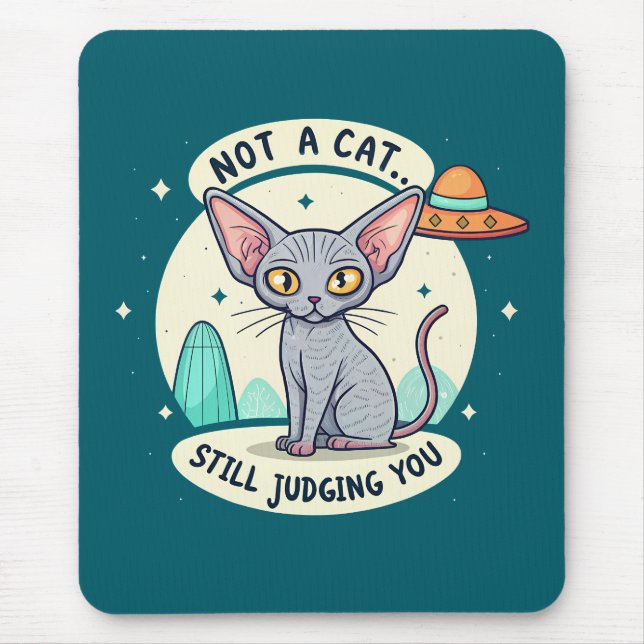 Tapis De Souris Judging Sphynx Cat UFO Sarcastic Cartoon Art (Devant)