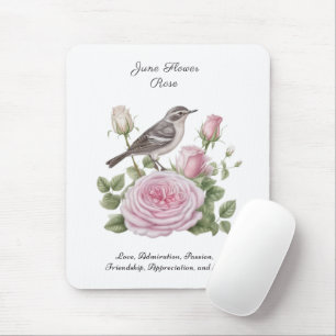 Tapis De Souris Juin Mois de naissance Fleur Rose Élégant Annivers