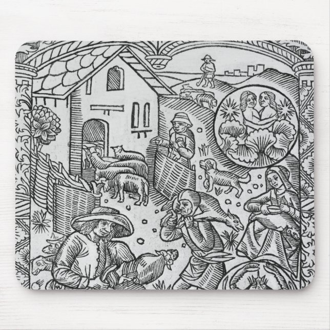 Tapis De Souris Juin, tonte des moutons, Gémeaux (Devant)