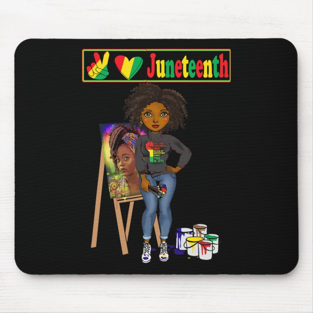 Tapis De Souris Junetdix Black Femmes Melanin Peace Love Juneteen (Devant)