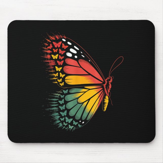 Tapis De Souris Junetdix Celebration Papillon rouge jaune vert (Devant)