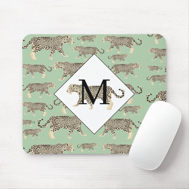 Tapis De Souris Jungle Jaguar Motif animal Monogramme initial (Avec souris)