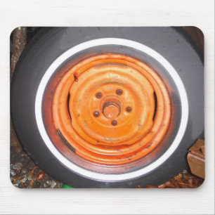 Tapis De Souris Junk Yard vintage Roue, orange noir et blanc
