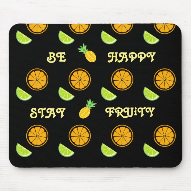 Tapis De Souris Jus de fruits Citron orange Jaune Jaune Joyeux Mot (Devant)