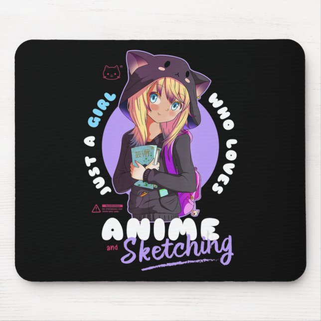 Tapis De Souris Just Girl Love Anime Sketching Ramen Manga Otaku (Devant)
