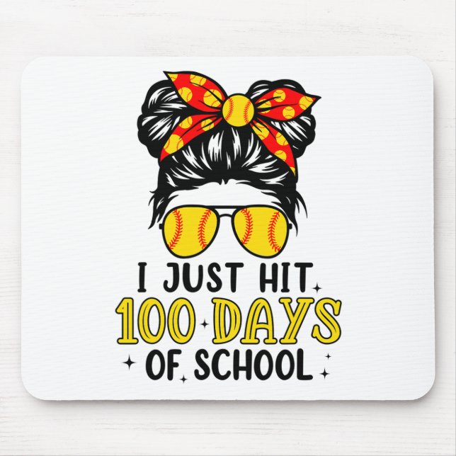 Tapis De Souris Juste Frapper Joyeux 100 Jours D'école Softball Co (Devant)