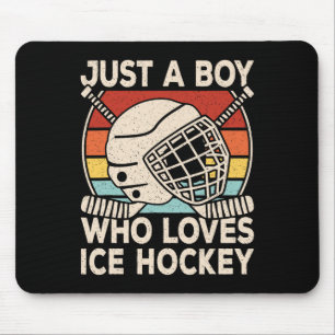 Tapis De Souris Juste un garçon qui aime le hockey sur glace Retro