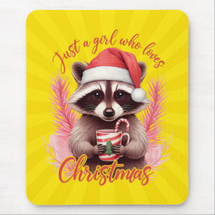 Tapis De Souris Juste une fille qui aime le Raton laveur de Noël-7