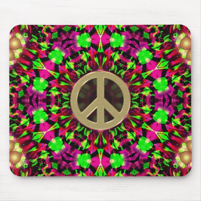 Tapis De Souris Kaleidoscope Psychédélique Or Paix Mousepad (Devant)