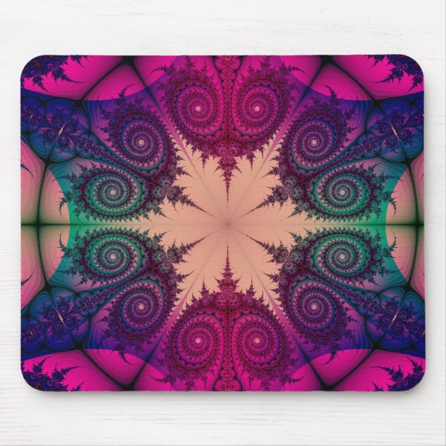 Tapis De Souris Kaleidoscope rose Abstrait Design fractal (Devant)