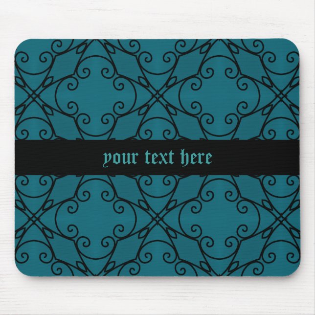 Tapis De Souris kaléidoscope turquoise et noir (Devant)