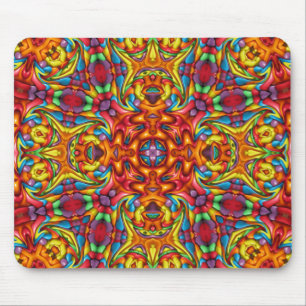 Tapis De Souris Kaléidoscope vintage rouge bizarre de fractale de