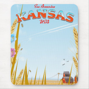 Tapis De Souris Kansas USA Farm retro poster Voyage
