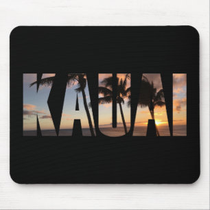 Tapis De Souris Kauai, coucher de soleil d'Hawaï avec des palmier