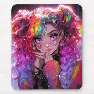 Tapis De Souris Kawaii Arc-en-ciel Braids Anime Girl