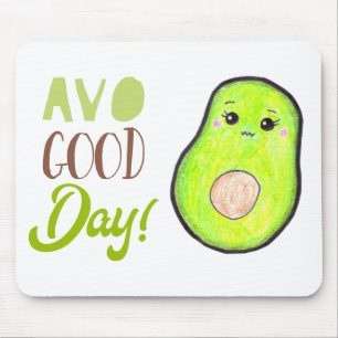 Tapis De Souris Kawaii Avocado Avo bonne journée dessin au crayon