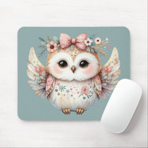 Tapis De Souris Kawaii Boho Owl Illustration bleu