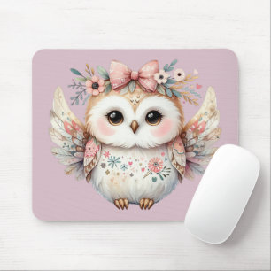 Tapis De Souris Kawaii Boho Owl Illustration Lavande