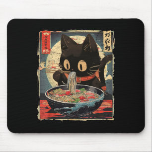 Tapis De Souris Kawaii Chat Manger Ramen nouilles Vintage Japonais