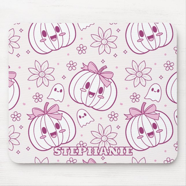 Tapis De Souris Kawaii Citrouilles, Fantômes & Fleurs (Devant)