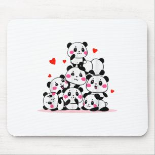 Tapis De Souris Kawaii Cute Baby Panda Pile Avec Coeurs Rouges Val