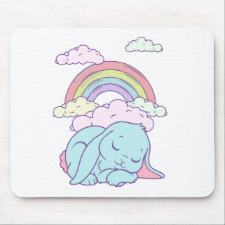 Tapis De Souris Kawaii Cute Cartoon Lapin Lapin Lapin Arc en ciel
