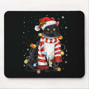 Tapis De Souris Kawaii Cute Chat Noir Père Noël Tangé Dans La Lig