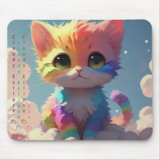 Tapis De Souris Kawaii Cute Rainbow Kitten sur un nuage Mousepad