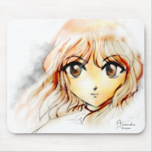 Tapis De Souris Kawaii de yeux de croquis de fille d'Anime de