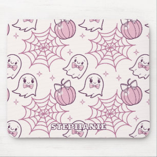 Tapis De Souris Kawaii Halloween rose Fantômes et Citrouille