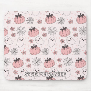 Tapis De Souris Kawaii Halloween rose Fantômes et Citrouilles