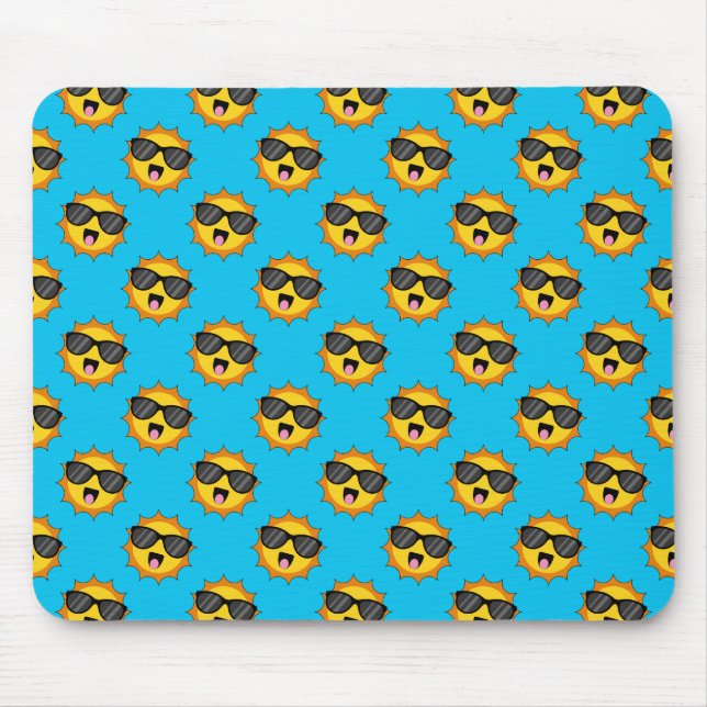 Tapis De Souris Kawaii Joyeux soleil avec lunettes de soleil (Devant)
