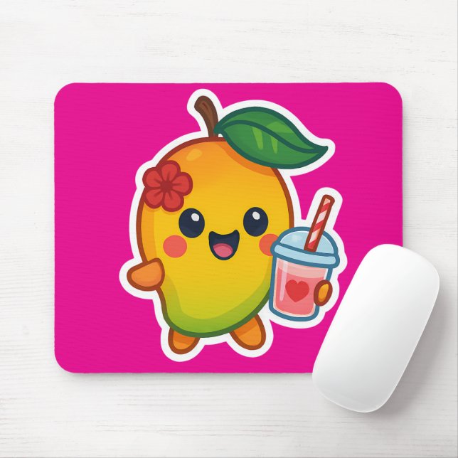 Tapis De Souris Kawaii Mango - Fruit d'amour avec Smoothi de coeur (Avec souris)