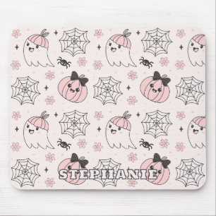 Tapis De Souris Kawaii Motif d'Halloween rose avec Ghost, Citrouil