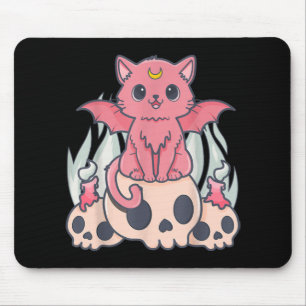 Tapis De Souris Kawaii Pastel Goth Cute Creepy Demon Cat and Skull