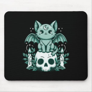 Tapis De Souris Kawaii Pastel Goth Cute Déplaisante Chat Bat Skele