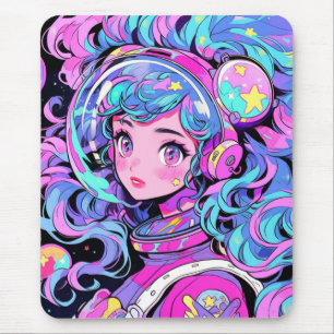 Tapis De Souris Kawaii Pastel Rose et Blue Space Anime Girl