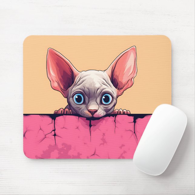 Tapis De Souris Kawaii Peeking Cute Sphynx Cat (Avec souris)
