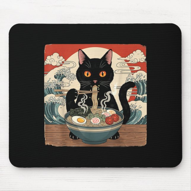Tapis De Souris Kawaii Ramen Cat Anime Japanese Noodles Food Wave  (Devant)